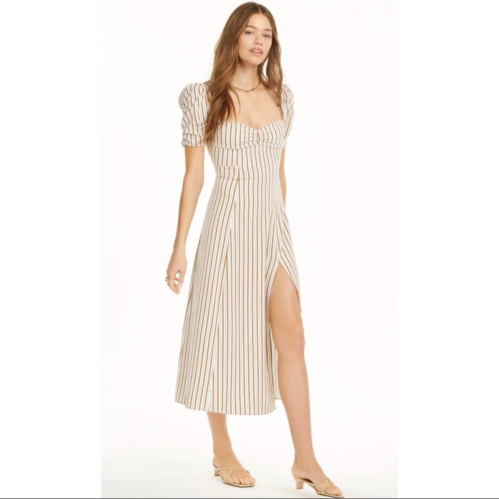 Women's Striped Maxi Slip Dress Beige.